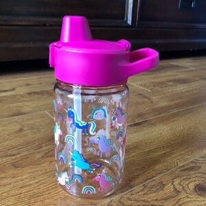 Simply Modern kids pink unicorn plastic water bottle with built in straw